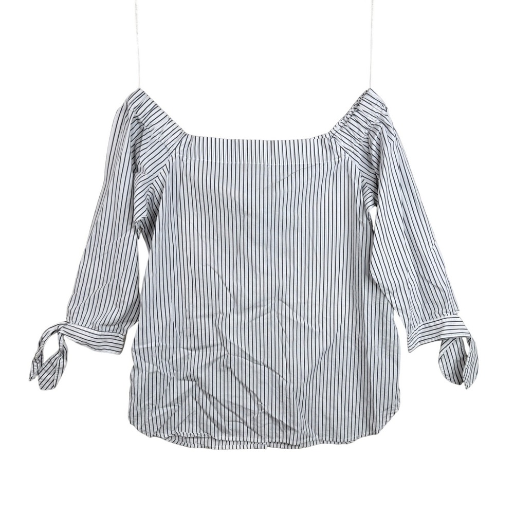 Banana Republic Vertical Striped Off the Shoulder Blouse size Small White